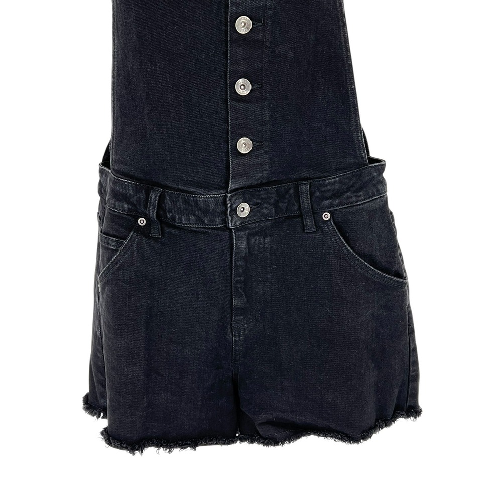 Hot Denim Women's Juniors Shortall Bib Black Denim Pockets Button Front Size M - Picture 6 of 15